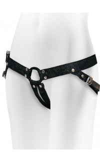 Yoxo Sexy Shop - Imbracatura universale in Denim nero per Strap On con anello da 4,5 cm.