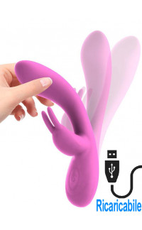 Yoxo Sexy Shop - Vibratore rabbit in silicone rosa ricaricabile USB 19,9 x 3 cm.