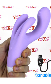 Yoxo Sexy Shop - Vibratore Rabbit Triplo 19,2 x 3,5 cm. in Silicone Lilla Ricaricabile USB