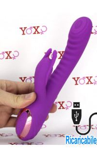 Yoxo Sexy Shop - Vibratore rabbit pulsante in silicone fucsia ricaricabile USB 22,5 x 3,4 cm.