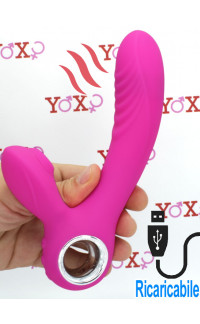Yoxo Sexy Shop - Vibratore riscaldante rabbit in puro silicone con succhia clitoride ricaricabile USB 18 x 3,5 cm.