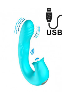 Yoxo Sexy Shop - Hydra - Vibratore Punto G, Pulsazioni e Lecca Clitoride in Silicone 16,8 x 4 cm. Azzurro Ricaricabile USB