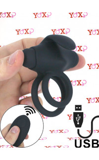 Yoxo Sexy Shop - Reerin - Doppio Anello Fallico Vibrante in Silicone 5 cm. con Telecomando Wireless Nero Ricaricabile USB