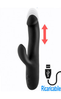 Yoxo Sexy Shop - Angus - Vibratore Rabbit con Spinta in Silicone 25 x 3,6 cm. Ricaricabile USB Nero