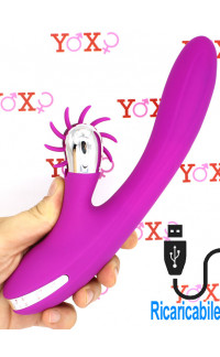 Yoxo Sexy Shop - Vibratore rabbit in silicone viola ricaricabile con USB con rotella lecca clitoride 24 x 3,5 cm.