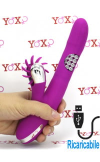 Yoxo Sexy Shop - Vibratore rabbit con sfere rotanti e rotella lecca clitoride in silicone ricaricabile USB 24 x 3,5 cm.