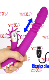 Yoxo Sexy Shop - Vibratore rabbit in silicone viola ricaricabile con USB con rotella lecca clitoride e funzione di spinta 24 x 3,5 cm.