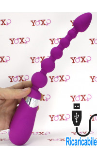 Yoxo Sexy Shop - Sonda Anale vibrante con 6 sfere progressive in silicone viola 31,5 x 3,4 cm.