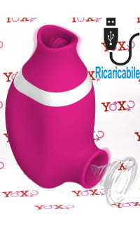Yoxo Sexy Shop - Succhia e lecca clitoride 2 in 1 in silicone rosa con lingua oscillante e funzione risucchio ricaricabile USB