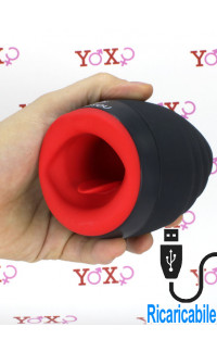 Yoxo Sexy Shop - Masturbatore maschile a forma di bocca vibrante e riscaldante in silicone ricaricabile USB
