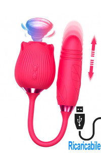 Yoxo Sexy Shop - Succhia Clitoride e Vibratore con Spinta 2 in 1 in Silicone Fucsia Ricaricabile con USB