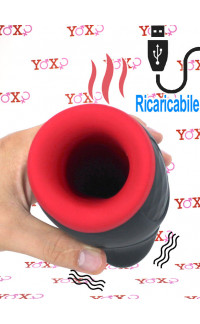 Yoxo Sexy Shop - Masturbatore Maschile Vibrante e Riscaldante in Silicone Ricaricabile USB Nero e Rosso