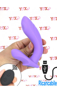Yoxo Sexy Shop - No. Sixteen - Vibratore Doppio Pulsante in Silicone 12,4 x 3,3 e 8,7 x 3,7 cm. Ricaricabile USB Lilla