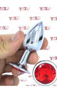 Yoxo Sexy Shop - Rubby S - Cuneo Anale con Gemma Rossa 7 x 2,8 cm. in Alluminio color Argento