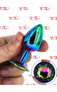 Yoxo Sexy Shop - Space Journey S - Cuneo Anale in Metallo con Gemma Multicolore 7 x 2,7 cm. Multicolor