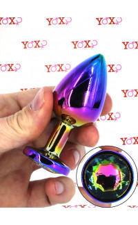 Yoxo Sexy Shop - Space Journey M - Cuneo Anale in Metallo con Gemma Multicolore 8,1 x 3,4 cm. Multicolor
