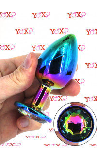 Yoxo Sexy Shop - Space Journey L - Cuneo Anale in Metallo con Gemma Multicolore 9,5 x 4 cm. Multicolor