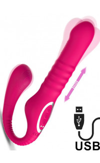 Yoxo Sexy Shop - Strap-On Senza Lacci con Spinta, Pulsazione e Vibrazione in Silicone Rosa Ricaricabile USB