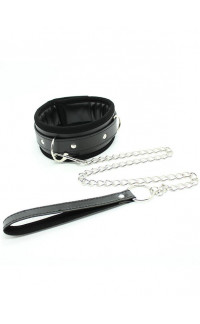 Yoxo Sexy Shop - Collare in Ecopelle Nera e Guinzaglio con Catena in Metallo Argento