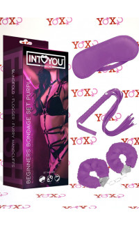 Yoxo Sexy Shop - Kit BDSM Beginner Pack 3 Pezzi con Frusta, Manette e Maschera Lilla