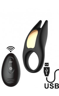 Yoxo Sexy Shop - Keylo - Anello Fallico Vibrante in Silicone 5 cm. con Telecomando Wireless Nero Ricaricabile USB
