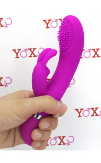 Yoxo Sexy Shop - Vibratore rabbit in silicone fucsia con setole stimolanti 18,8 x 3,6 cm.