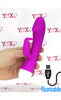 Yoxo Sexy Shop - Vibratore Rabbit Fucsia in Silicone Ricaricabile con USB 18 x 3,4 cm.