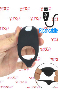 Yoxo Sexy Shop - Hunter - Anello Vibrante in Silicone con Stimolatore Clitoride e Perineo Nero