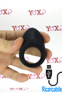 Yoxo Sexy Shop - Anello fallico vibrante in silicone nero ricaricabile USB per coppia