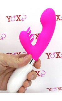 Yoxo Sexy Shop - Vibratore rabbit in silicone rosa con lingue lecca clitoride 21 x 3,4 cm.