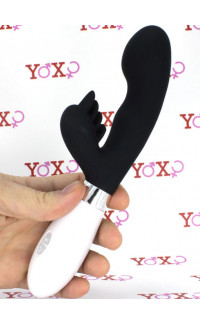 Yoxo Sexy Shop - Vibratore rabbit in silicone nero con lingue lecca clitoride 21 x 3,4 cm.