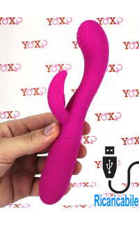 Yoxo Sexy Shop - Cakey - Vibratore Rabbit in Silicone Morbido e Flessibile 19 x 3 cm. Ricaricabile con USB Fucsia