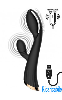 Yoxo Sexy Shop - Reston - Rabbit con Effetto Amplificazione di Vibrazione e Riscaldante 20 x 3,5 cm. in Silicone Ricaricabile USB 
