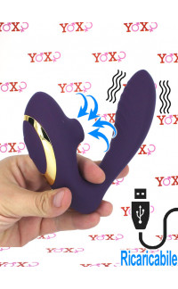 Yoxo Sexy Shop - Vibratore 2 in 1 Punto G e Succhia Clitoride in Silicone 13,5 x 3,5 cm. Viola Ricaricabile USB