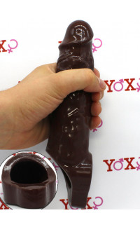 Yoxo Sexy Shop - Guaina per pene e testicoli marrone 21,5 x 4,4 cm.