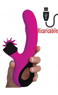 Yoxo Sexy Shop - Vibratore Rabbit in Silicone Fucsia con Lingue Lecca Clitoride 20 x 3 cm.