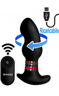 Yoxo Sexy Shop - Cuneo anale in silicone nero rotante su testa e gambo a doppio bulbo con telecomando wireless 13,7 x 4 cm.
