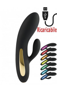 Yoxo Sexy Shop - Vibratore Rabbit Nero di Lusso in Silicone con Led Multicolore 17 x 3,5 cm.