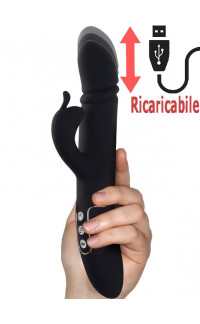 Yoxo Sexy Shop - Vibratore rabbit pulsante in silicone nero fino a 850 colpi al minuto 26 x 4 cm.