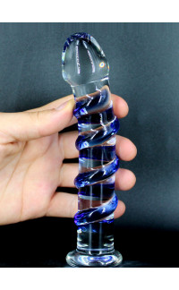 Yoxo Sexy Shop - G-Spot Gemstone - Fallo in Vetro Pyrex Infrangibile con Rilievi a Spirale 18 x 3 cm. Blu