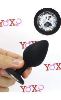 Yoxo Sexy Shop - Cuneo anale nero in silicone con gemma tipo diamante 8 x 3,5 cm.