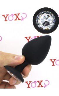 Yoxo Sexy Shop - Cuneo anale nero in silicone con gemma tipo diamante 9 x 4,5 cm.