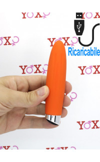 Yoxo Sexy Shop - Mini vibratore in silicone arancio con pulsazione ricaricabile USB 12 x 2,5 cm.