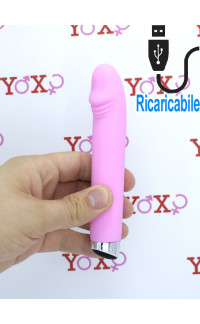 Yoxo Sexy Shop - Mini vibratore in silicone rosa con pulsazione ricaricabile USB 14,5 x 2,3 cm.