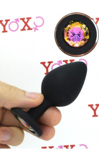 Yoxo Sexy Shop - Cuneo anale nero in silicone con gemma arcobaleno tipo diamante 8 x 3,5 cm.