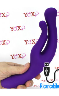 Yoxo Sexy Shop - Vibratore in silicone viola per stimolazione Punto G e clitoride simultanea 23 x 3 cm.