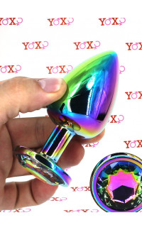 Yoxo Sexy Shop - Twilight Booty Jewel L - Cuneo Anale in Metallo con Gemma Multicolore 9,5 x 4,1 cm. Multicolor