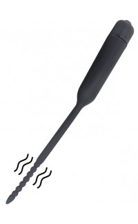 Yoxo Sexy Shop - Sonda dilatatore uretra flessibile vibrante in silicone nero con rilievi stimolanti 21 x 0,6 cm.