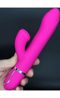 Yoxo Sexy Shop - Vibratore Rabbit Fucsia in Silicone con Setole Stimola Clitoride 22 x 3,5 cm.