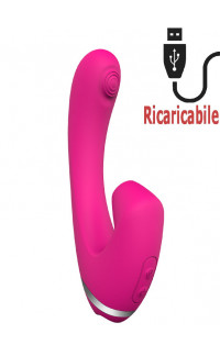 Yoxo Sexy Shop - Vibratore Doppio Rosa in Silicone con Effetto Risucchio Ricaricabile USB 16 x 3 cm.